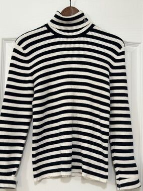 Lauren Ralph Lauren Striped Ribbed Turtleneck Sweater - Petite Large